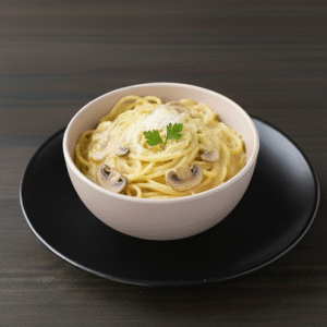 Spaghetti Carbonara with mushrooms
